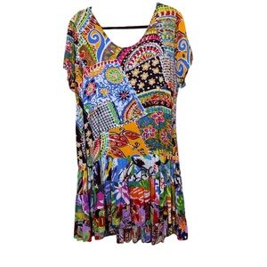 Jams World Vintage Hattie Babydoll Boho Patch Mini Dress sz XL